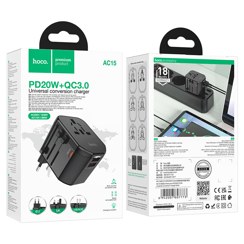 Conversion charger “AC15 Walker” PD20W EU  US  UK  AU